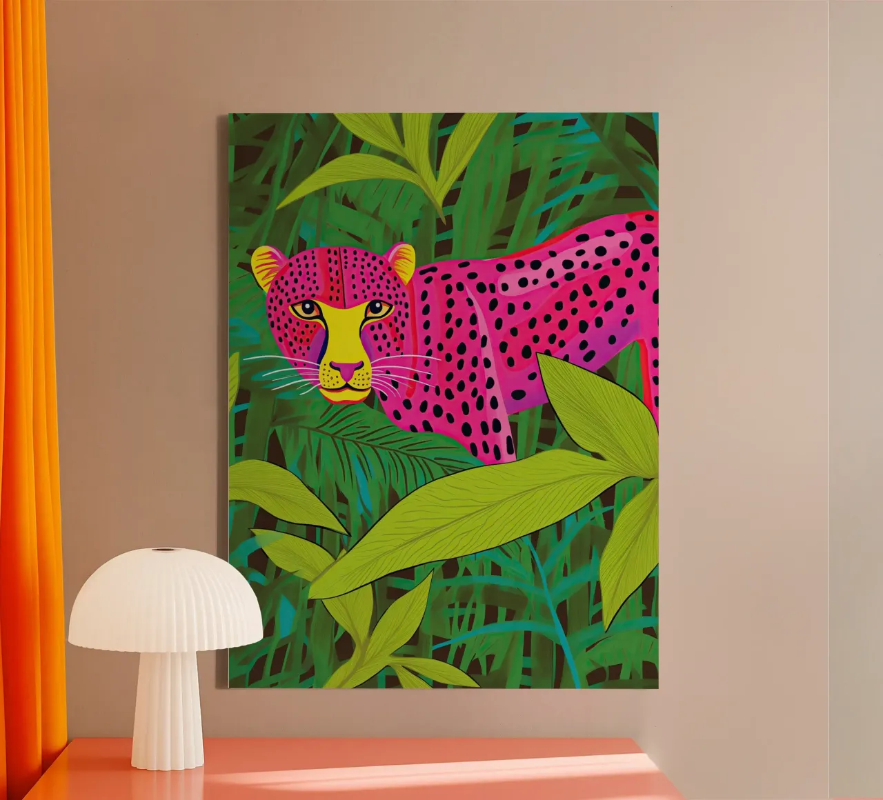 Dotted Pink Cheetah in the Jungle of Phantasy canvas with Floater frame by Autofocus