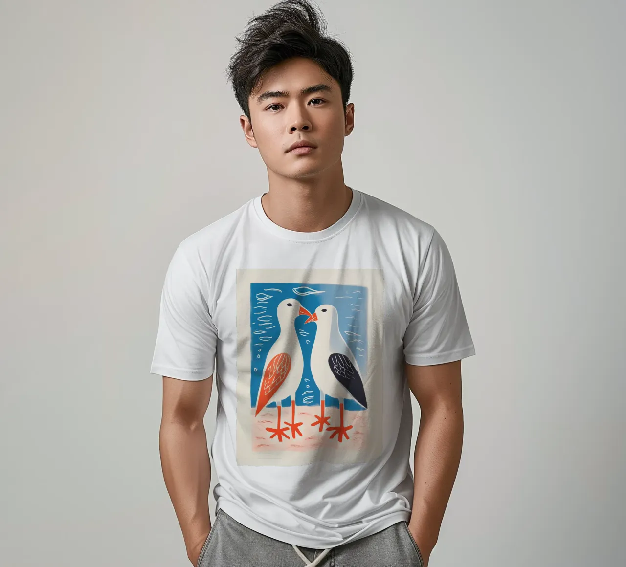 Twee zeemeeuwen in gesprek | Kleurrijke maritieme prints t-shirt van Autofocus