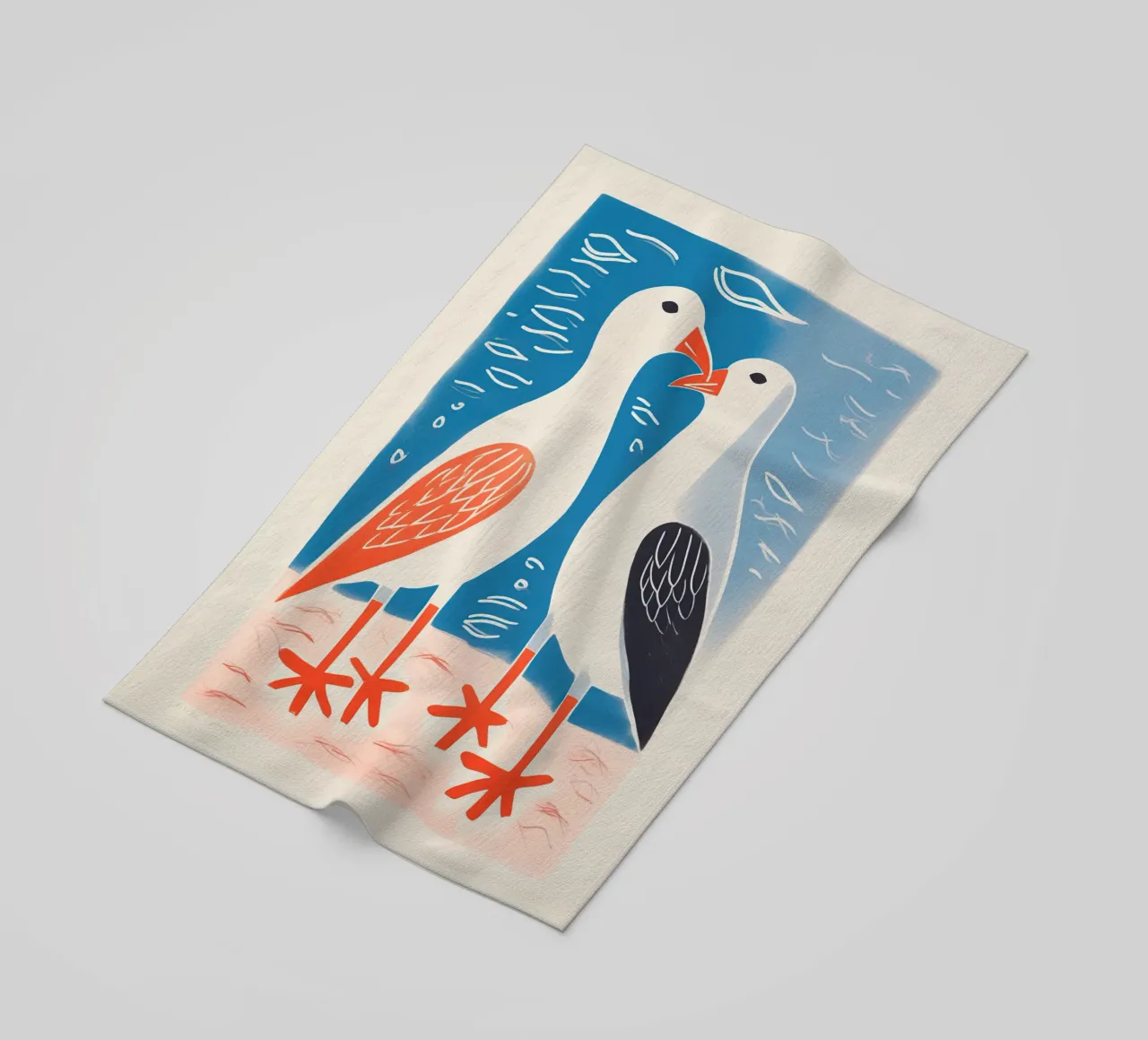 Twee zeemeeuwen in gesprek | Kleurrijke maritieme prints strandhanddoek van Autofocus