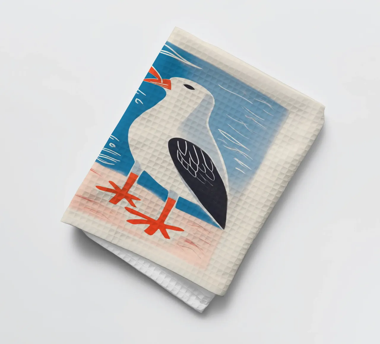 Twee zeemeeuwen in gesprek | Kleurrijke maritieme prints theedoek van Autofocus