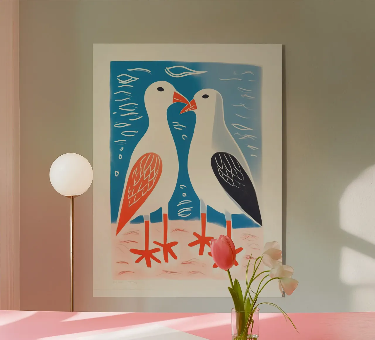 Twee zeemeeuwen in gesprek | Kleurrijke maritieme prints acryl van Autofocus