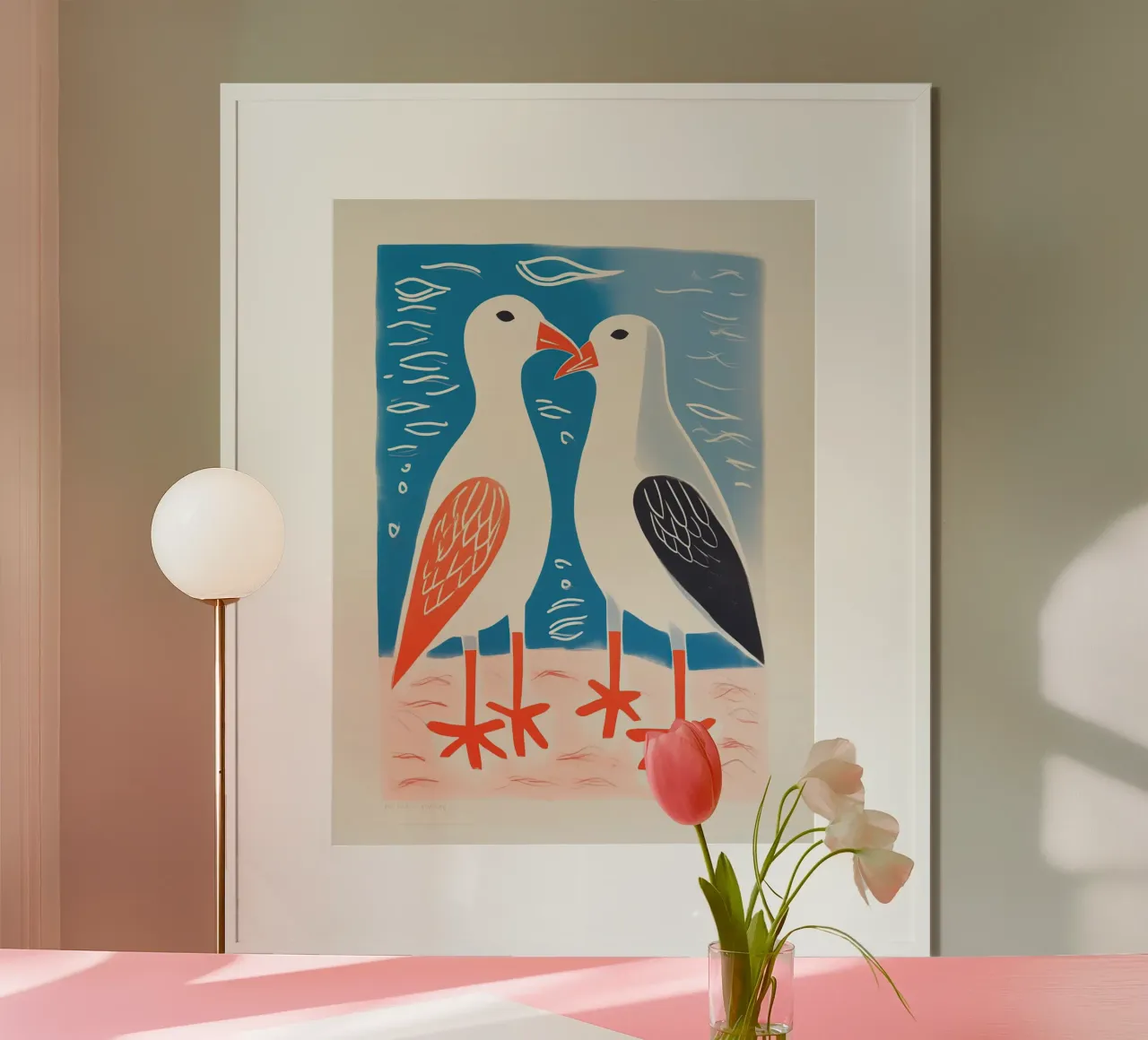 Twee zeemeeuwen in gesprek | Kleurrijke maritieme prints hahnemühle van Autofocus