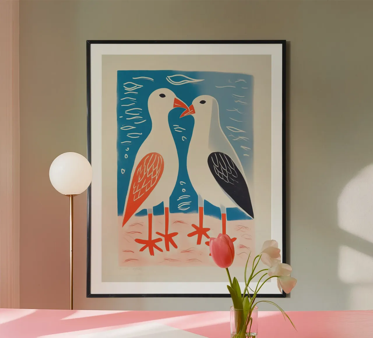 Twee zeemeeuwen in gesprek | Kleurrijke maritieme prints hahnemühle van Autofocus