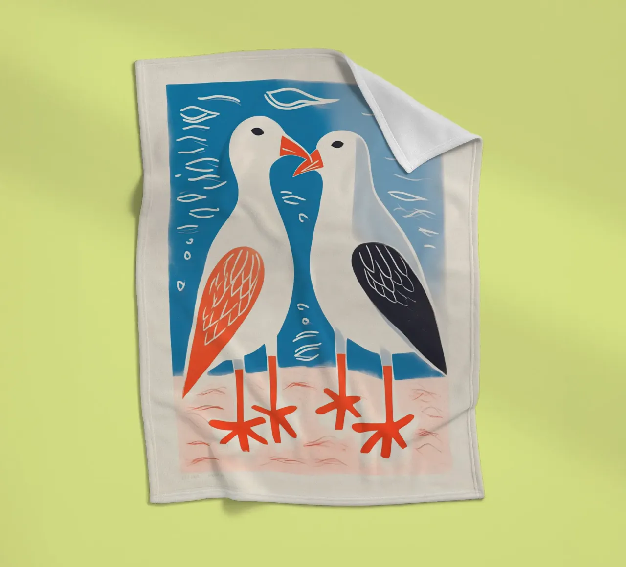 Twee zeemeeuwen in gesprek | Kleurrijke maritieme prints fleecedeken van Autofocus