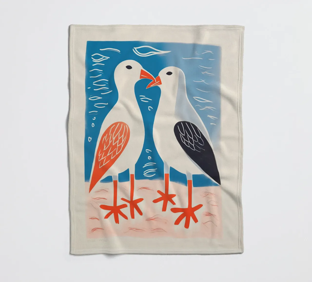 Twee zeemeeuwen in gesprek | Kleurrijke maritieme prints fleecedeken van Autofocus