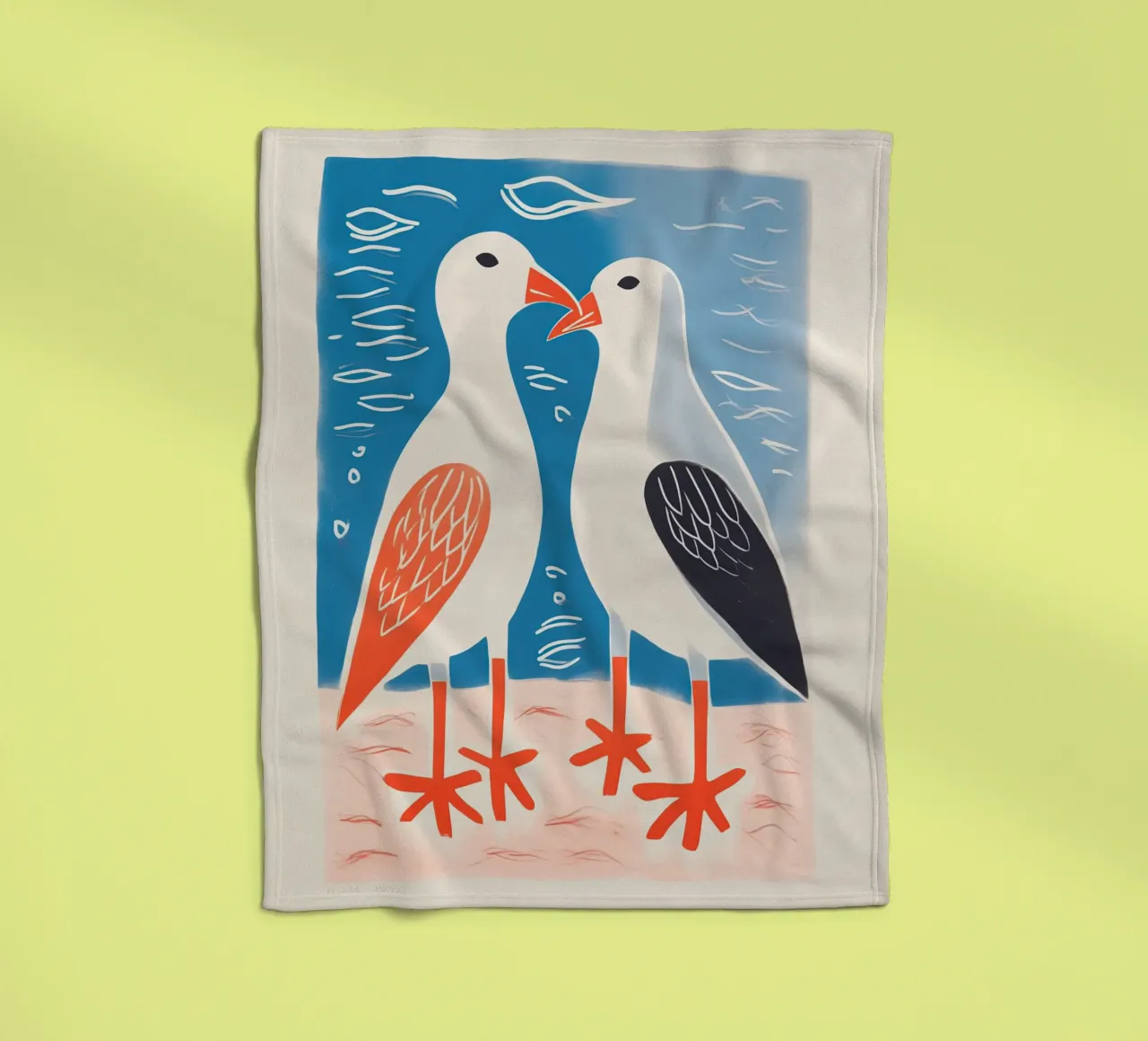 Twee zeemeeuwen in gesprek | Kleurrijke maritieme prints fleecedeken van Autofocus