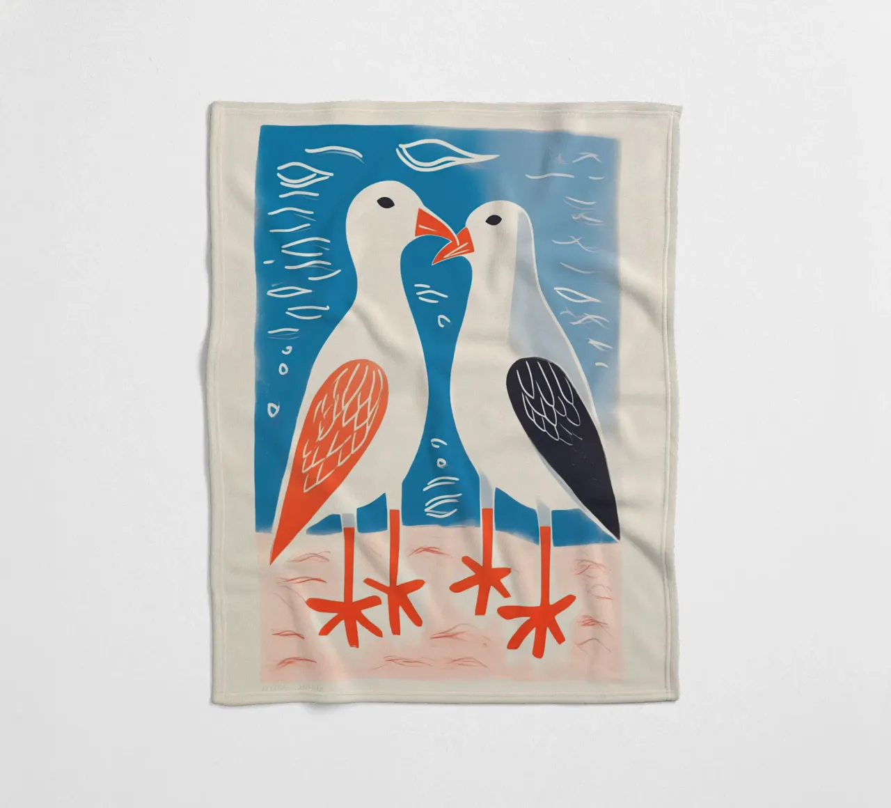 Twee zeemeeuwen in gesprek | Kleurrijke maritieme prints fleecedeken van Autofocus