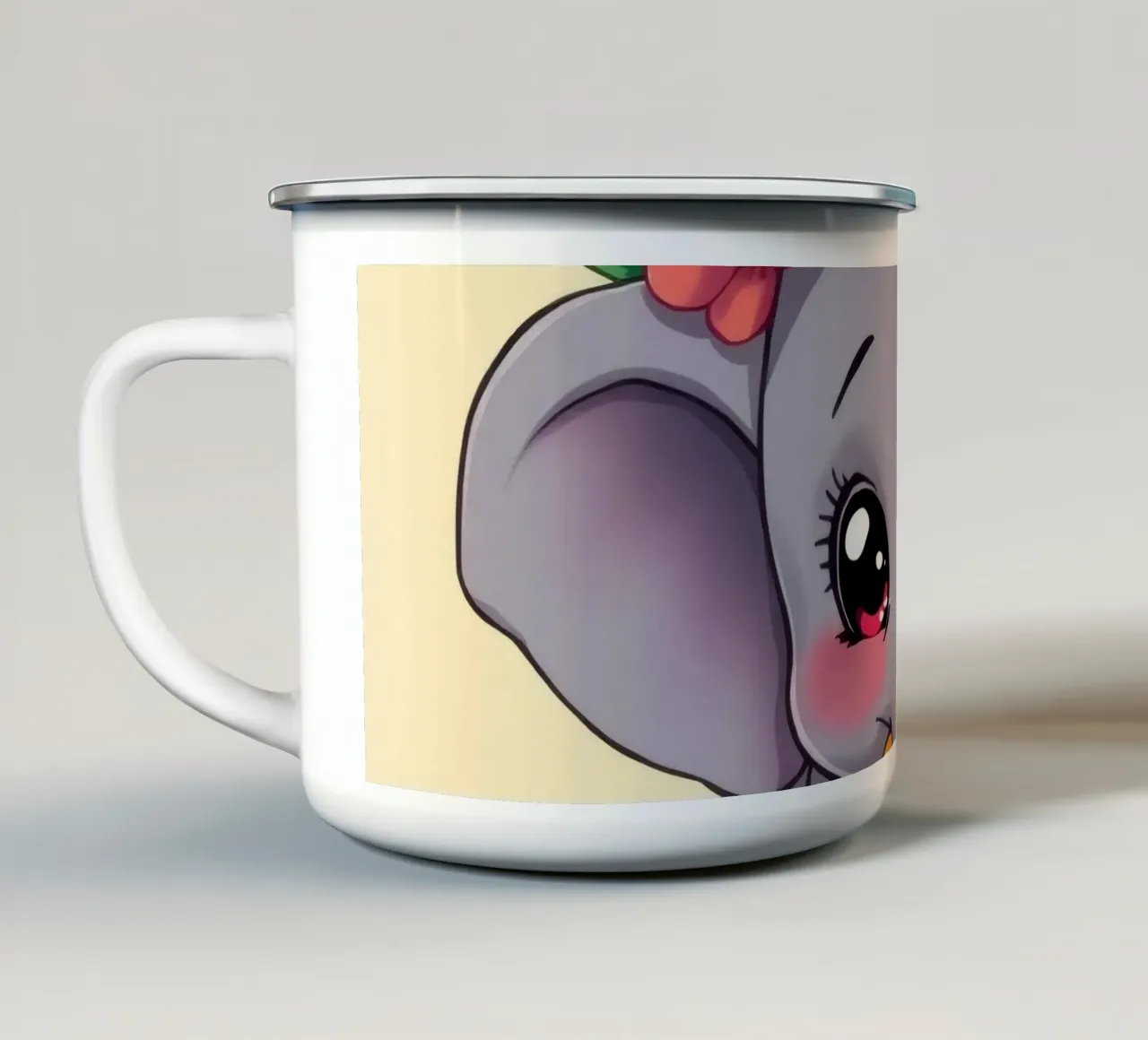 Carino l'elefantino con i fiori seduto in acqua che si diverte tazza in smalto da DesignDoodle