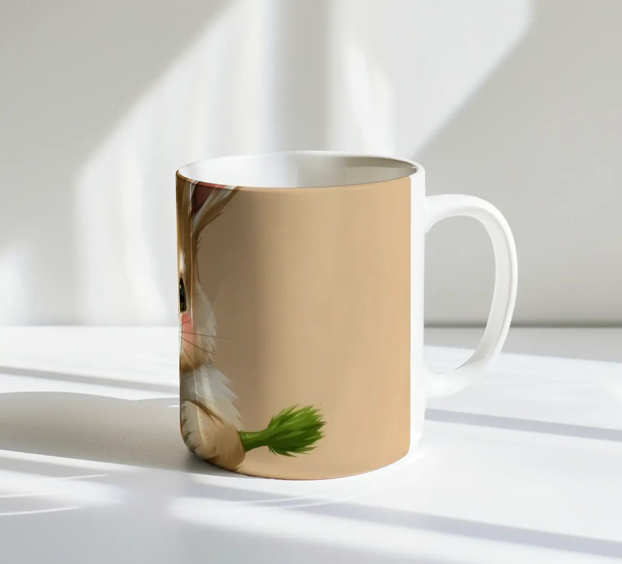Un mignon lapin de dessin animé portant une couronne tient une carotte mug en céramique de DesignDoodle