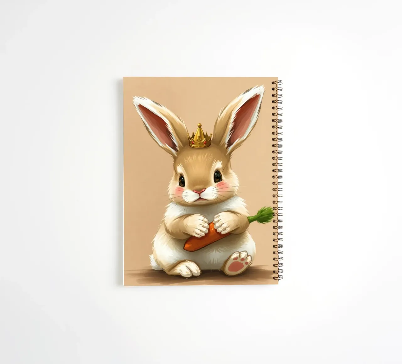 Un mignon lapin de dessin animé portant une couronne tient une carotte carnet à spirale de DesignDoodle