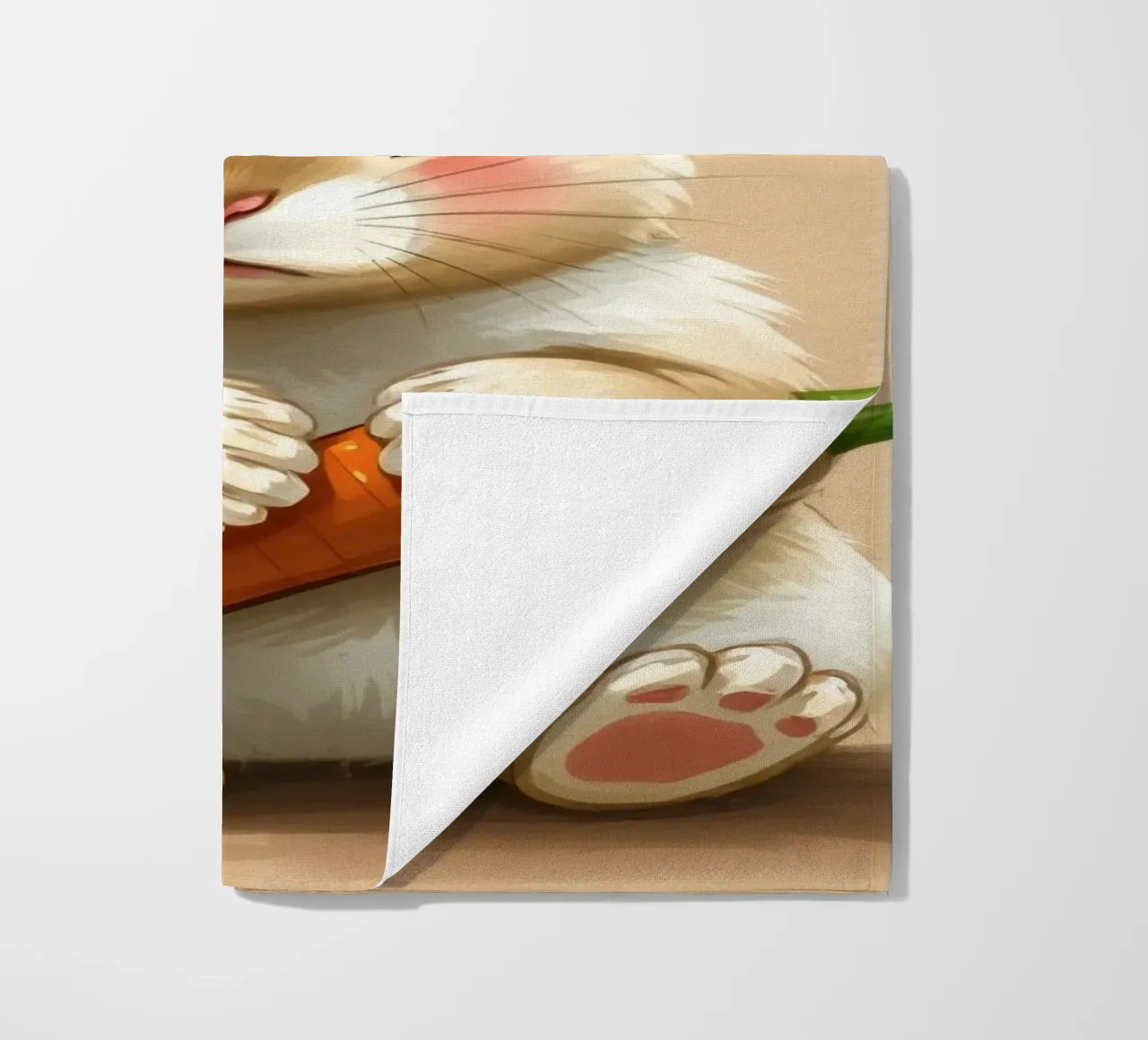 Cute cartoon rabbit wearing a crown holds a carrot beach towel by DesignDoodle