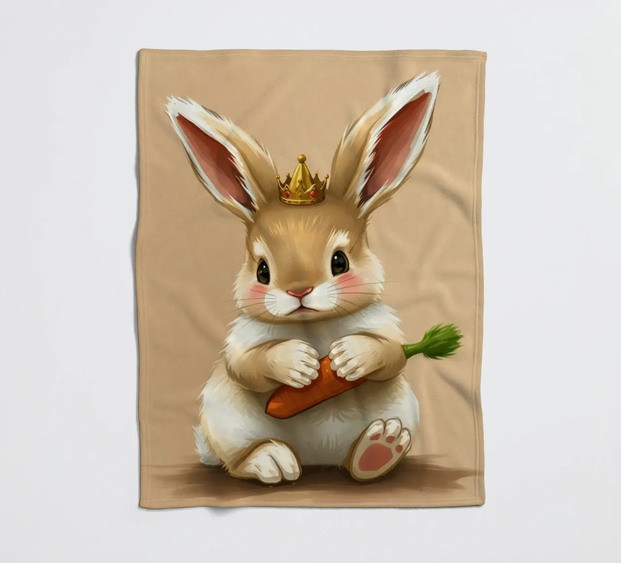 Un mignon lapin de dessin animé portant une couronne tient une carotte plaid polaire de DesignDoodle