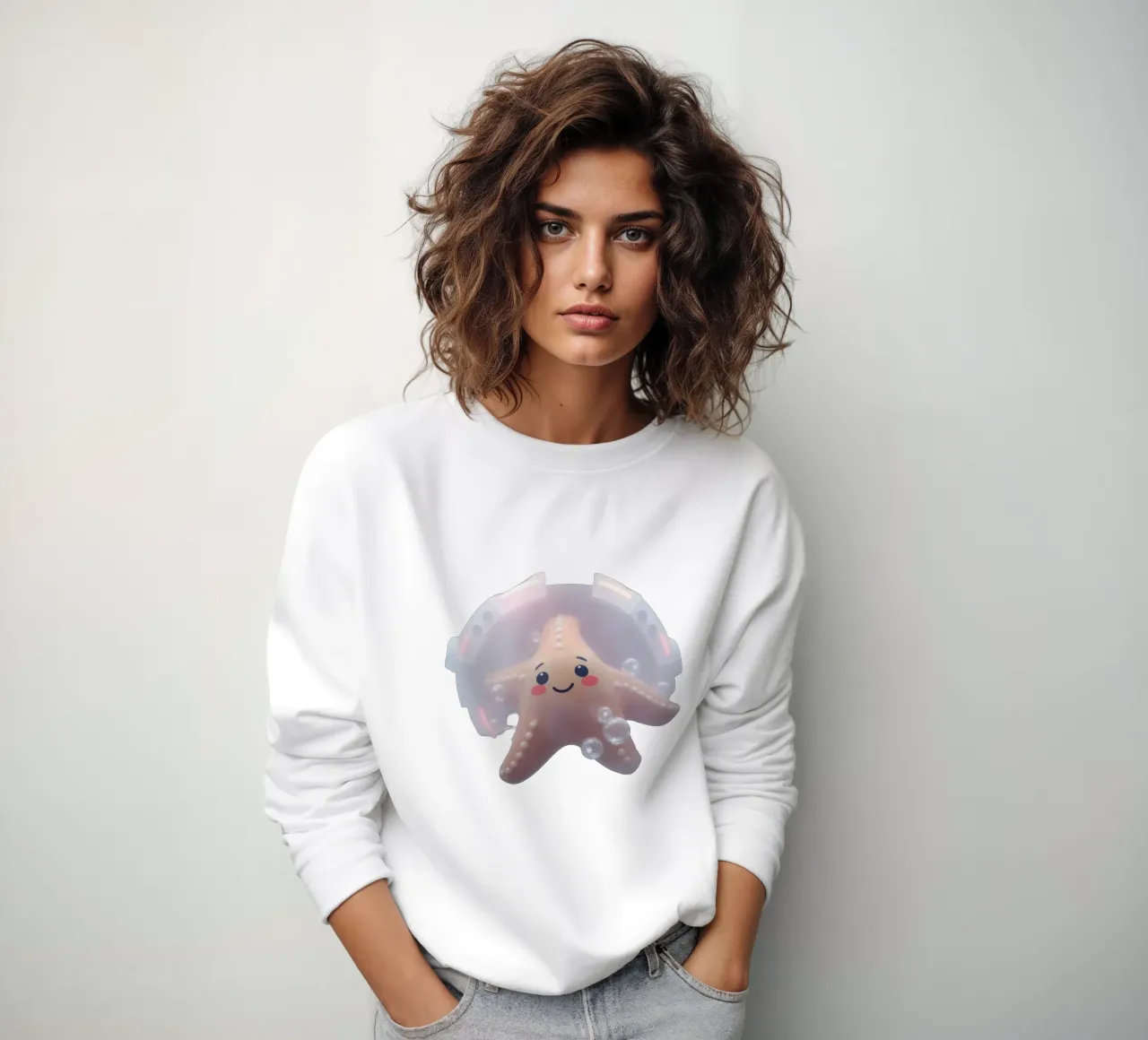 Glücklicher Seestern schwimmt in Blasen in einem bunten U-Boot Sweatshirt von DesignDoodle