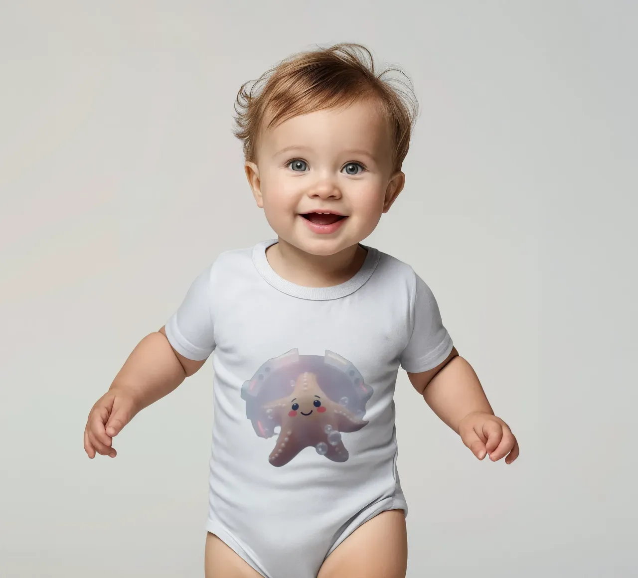 Glücklicher Seestern schwimmt in Blasen in einem bunten U-Boot Kurzarm Babybody von DesignDoodle