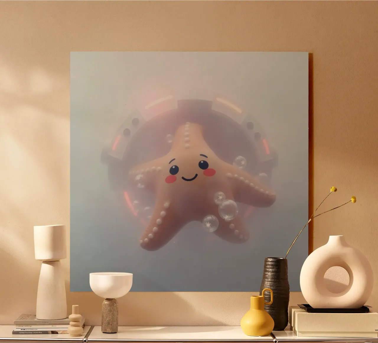 Glücklicher Seestern schwimmt in Blasen in einem bunten U-Boot Acryl-Glas von DesignDoodle