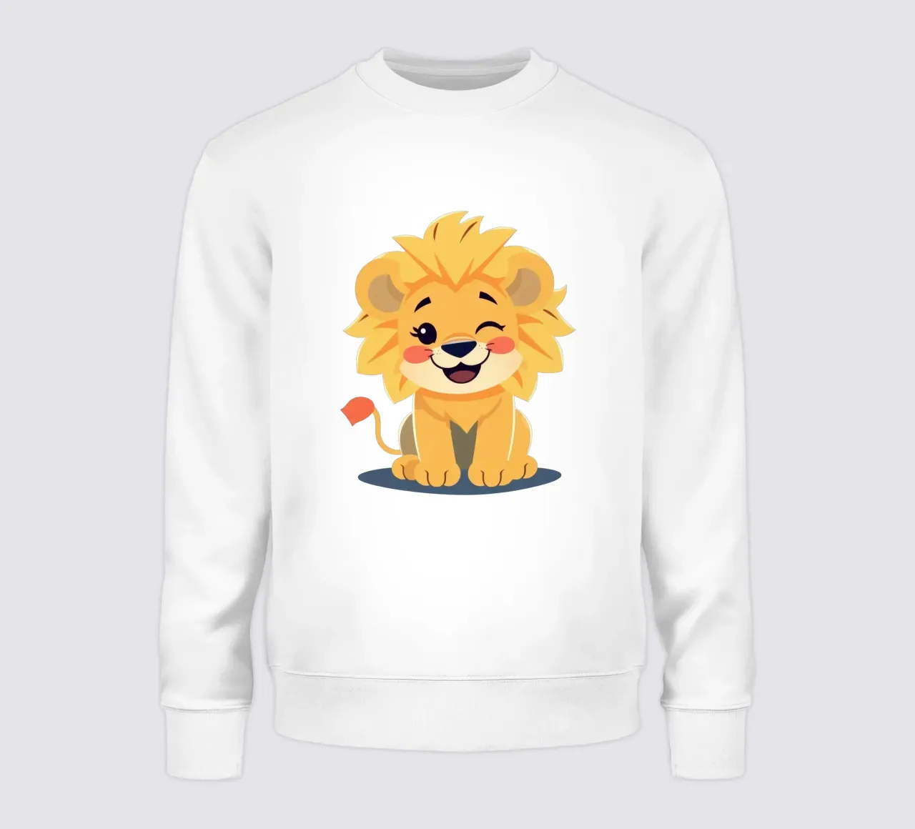 Simpatico leone dei cartoni animati con un'espressione giocosa e seduto felpa da DesignDoodle