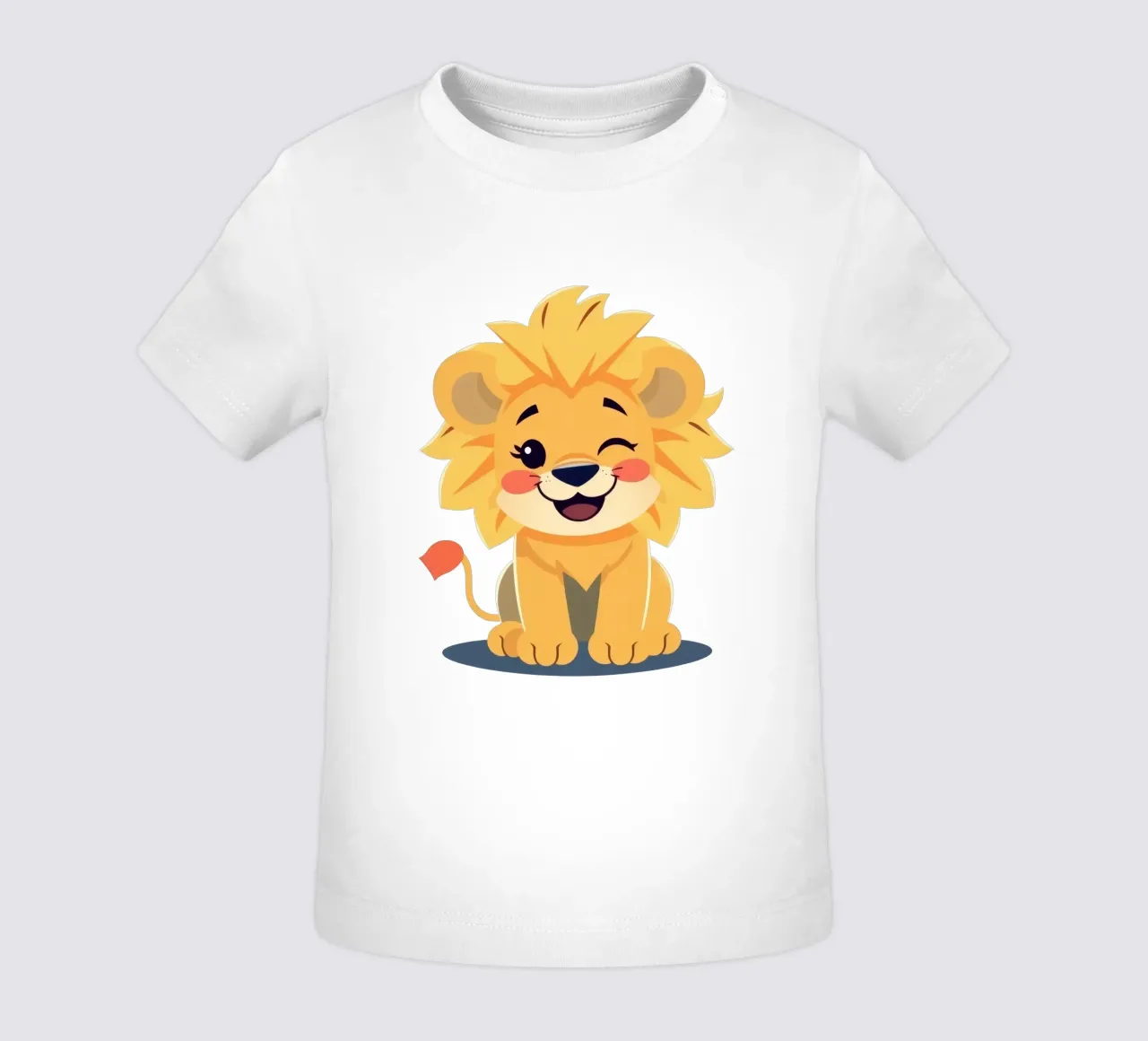 Simpatico leone dei cartoni animati con un'espressione giocosa e seduto maglietta neonato da DesignDoodle