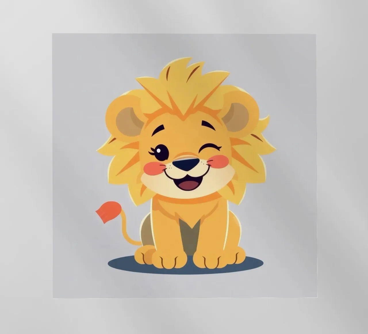 Simpatico leone dei cartoni animati con un'espressione giocosa e seduto pellicola backlit da DesignDoodle