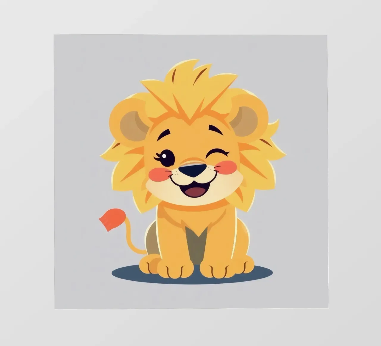 Simpatico leone dei cartoni animati con un'espressione giocosa e seduto telo in pvc da DesignDoodle