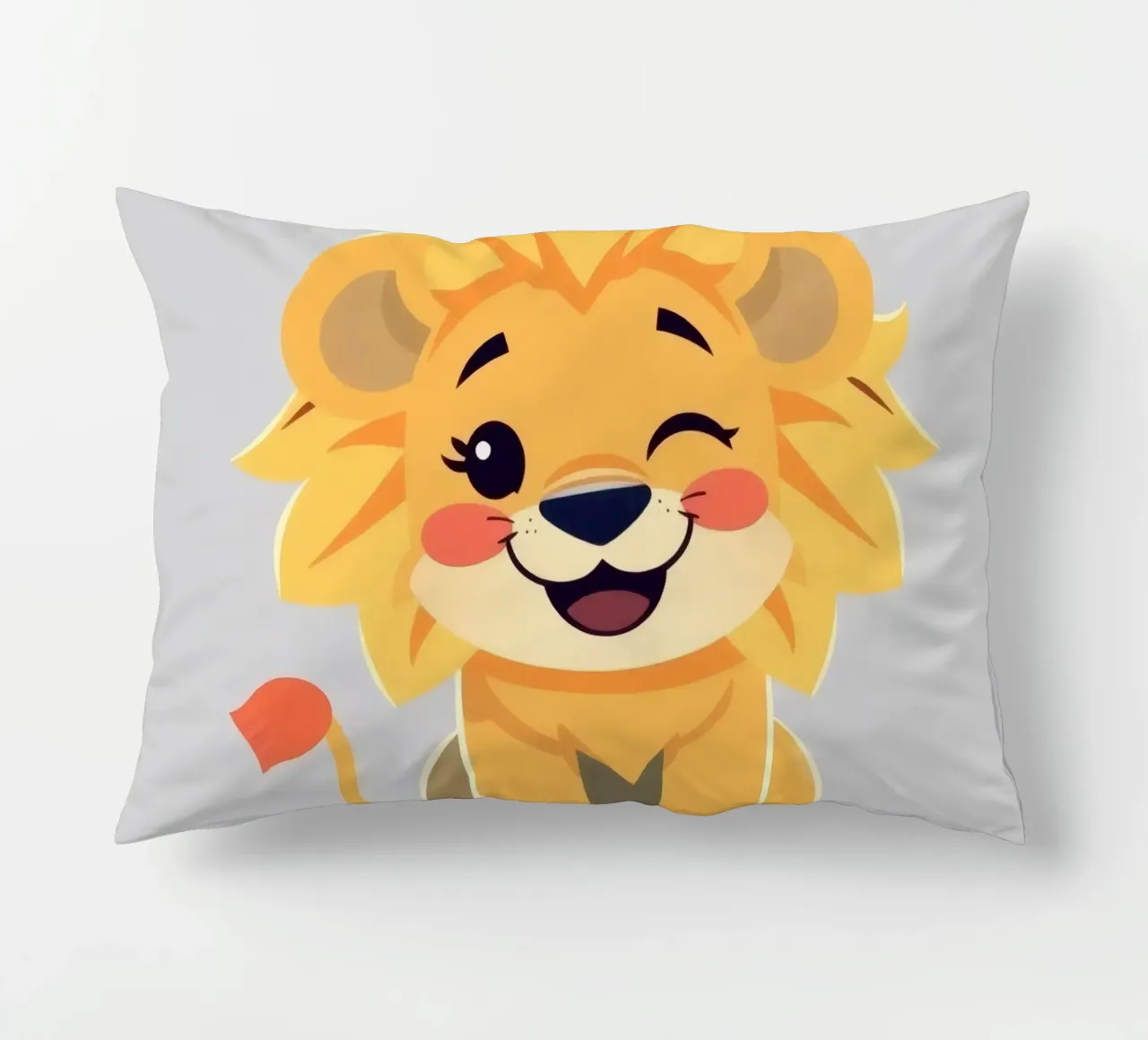 Simpatico leone dei cartoni animati con un'espressione giocosa e seduto cuscino da DesignDoodle