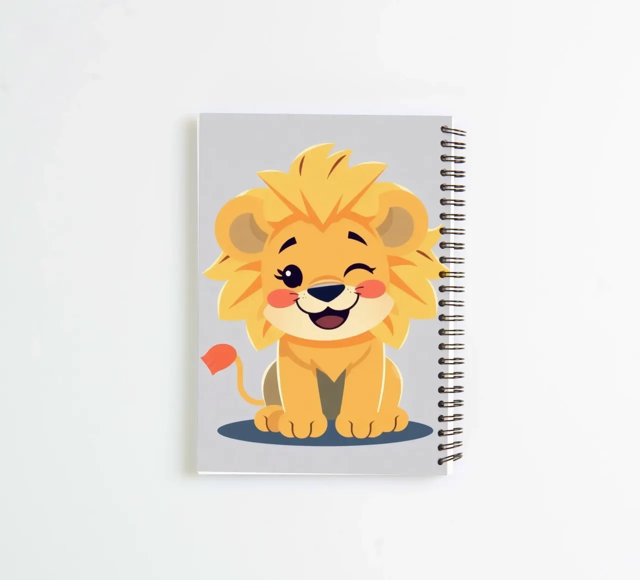 Cute cartoon lion with a playful expression sitting spiral notebook by DesignDoodle