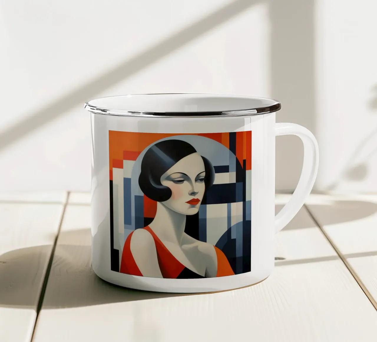 Donna francese Bauhaus tazza in smalto da Artful Muse