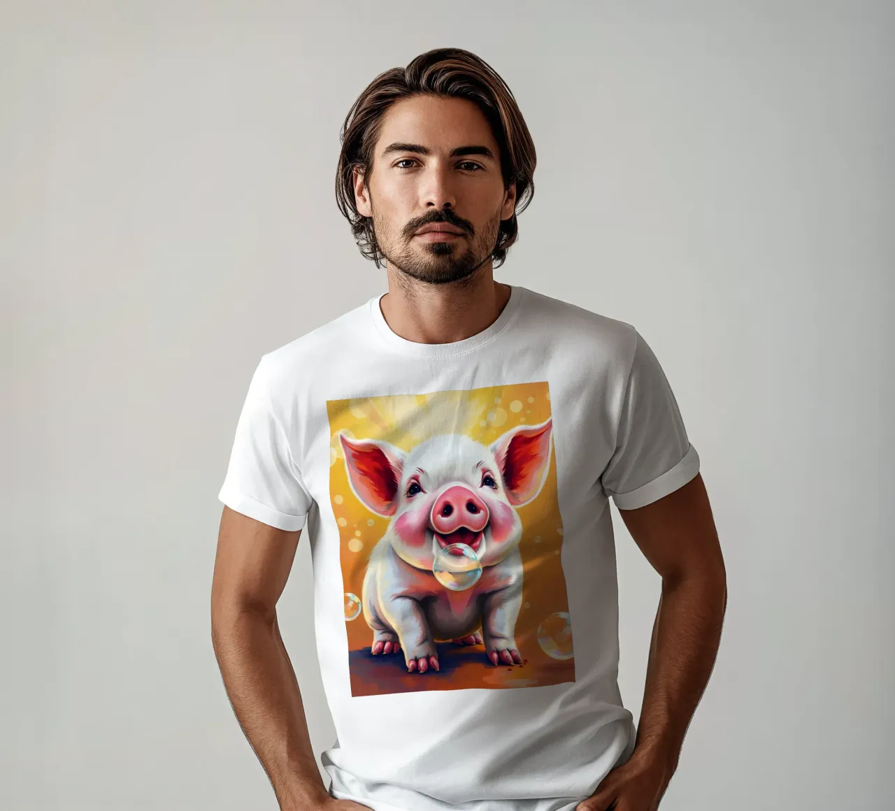 Happy piglet blowing bubbles in a playful mood t-shirt by DesignDoodle