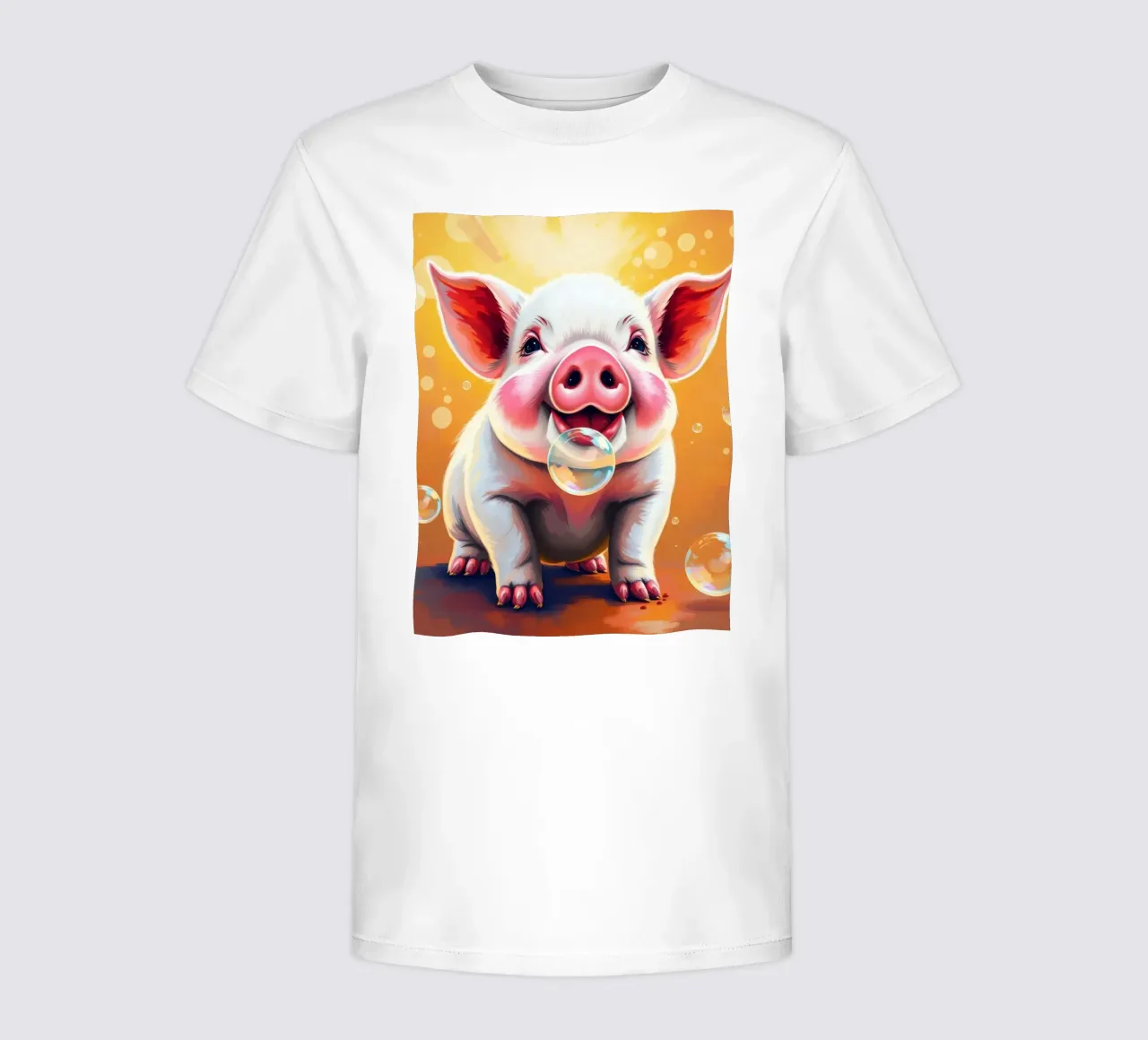 Happy piglet blowing bubbles in a playful mood kids t-shirt by DesignDoodle