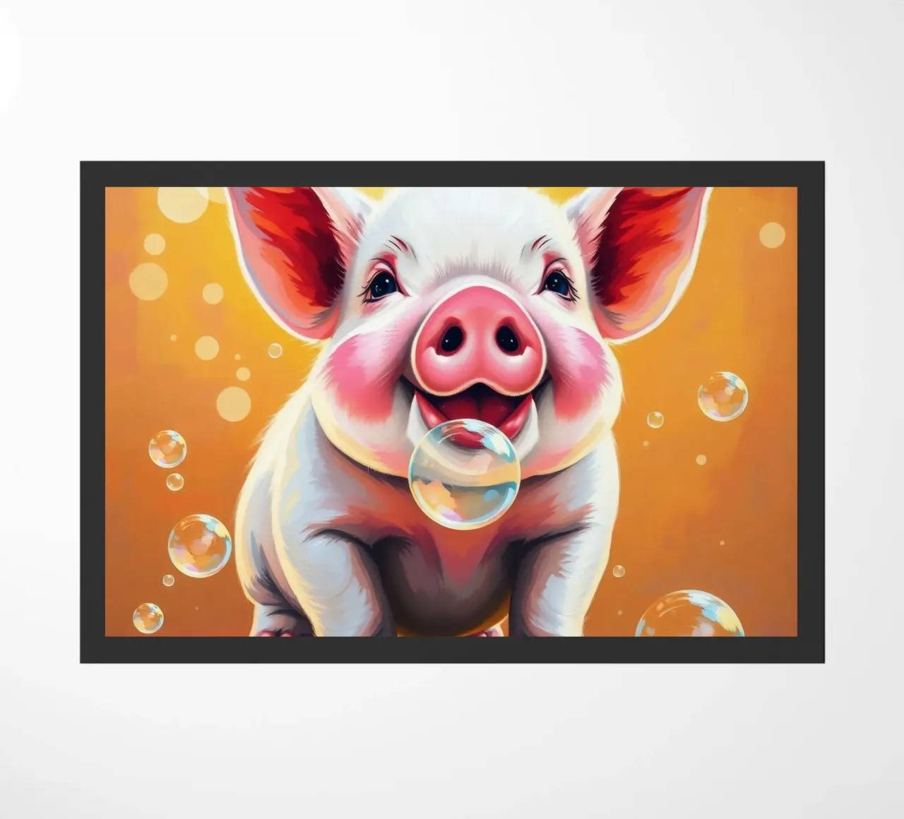 Happy piglet blowing bubbles in a playful mood doormat by DesignDoodle