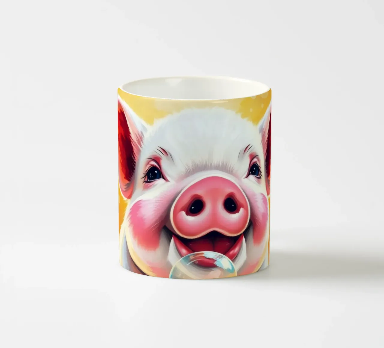 Maialino felice che soffia bolle di sapone in uno stato d'animo giocoso tazza in ceramica da DesignDoodle