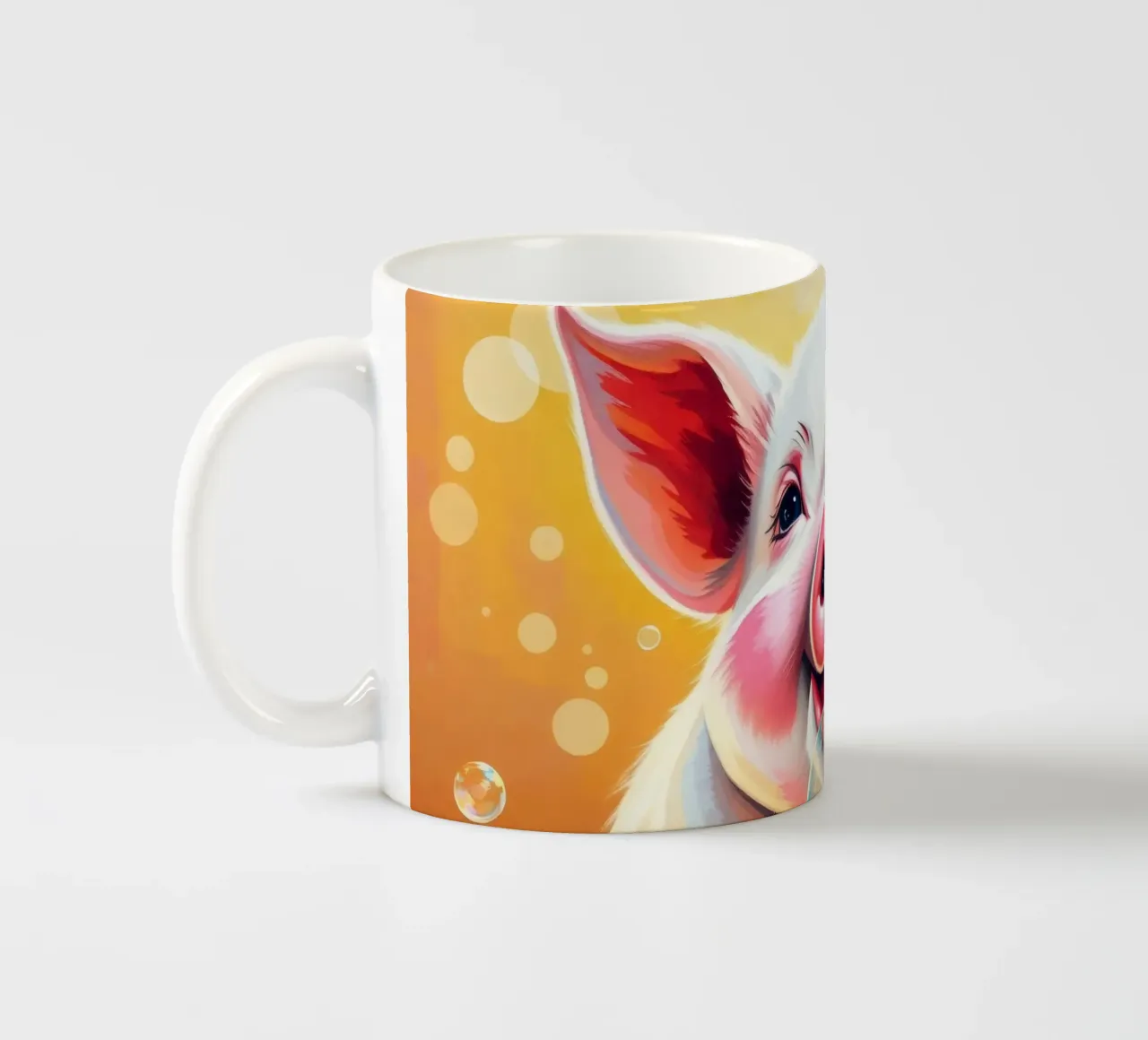 Maialino felice che soffia bolle di sapone in uno stato d'animo giocoso tazza in ceramica da DesignDoodle