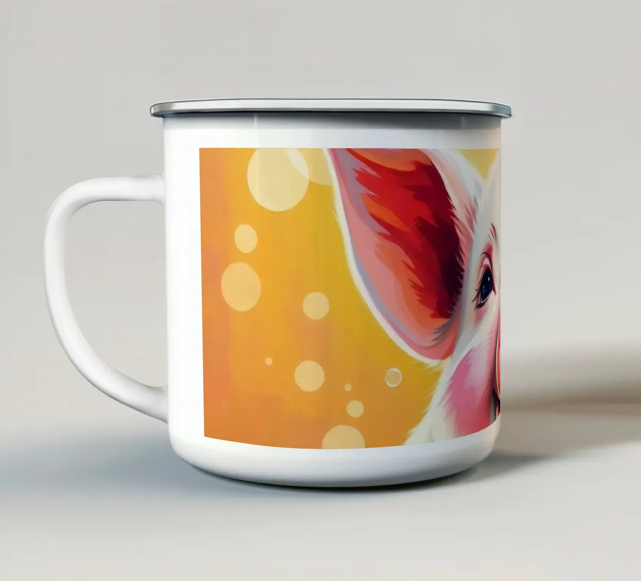 Maialino felice che soffia bolle di sapone in uno stato d'animo giocoso tazza in smalto da DesignDoodle