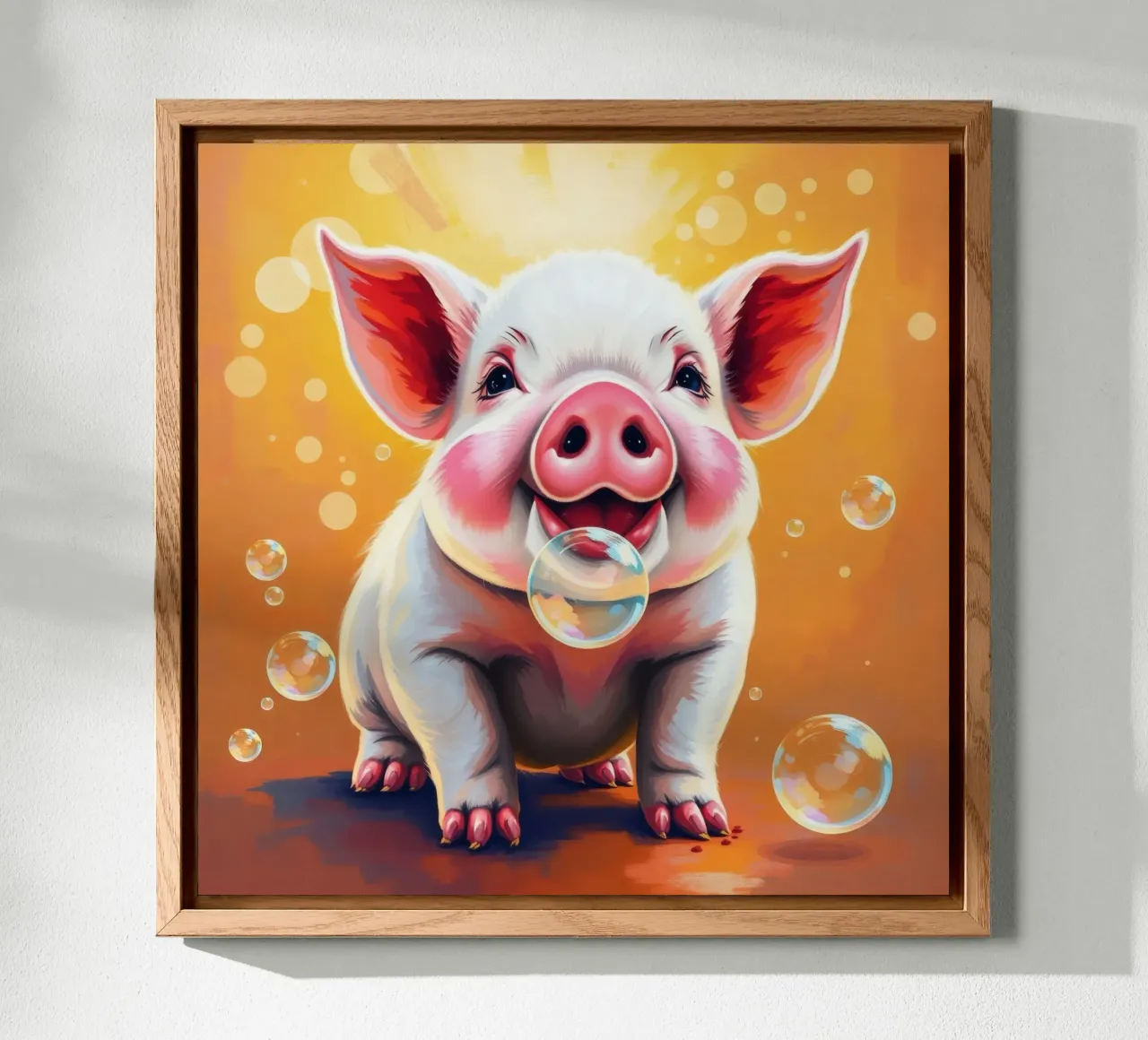 Fröhliches Ferkel, das in spielerischer Stimmung Seifenblasen bläst Forex-Platte von DesignDoodle