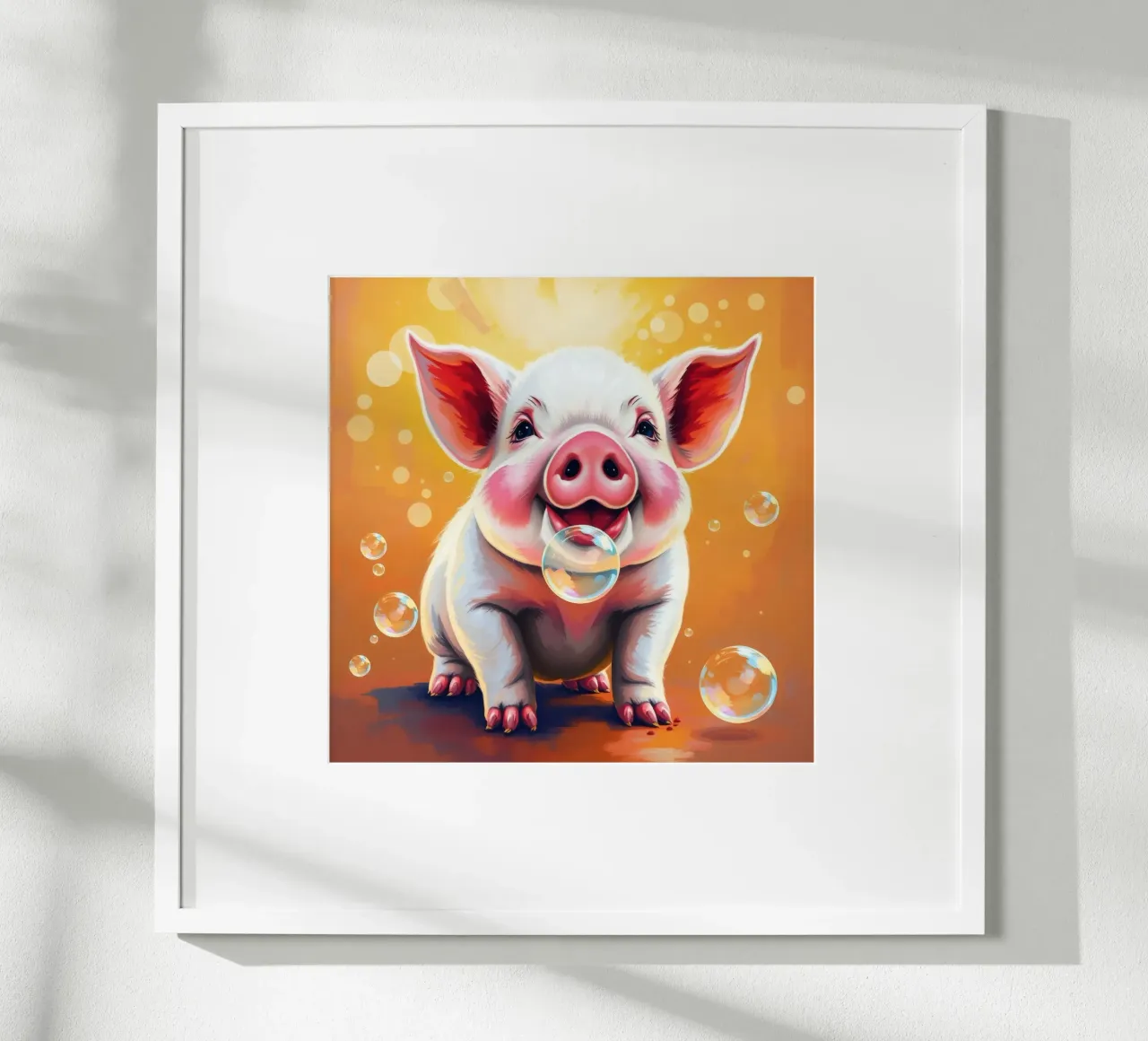 Happy piglet blowing bubbles in a playful mood hahnemühle by DesignDoodle