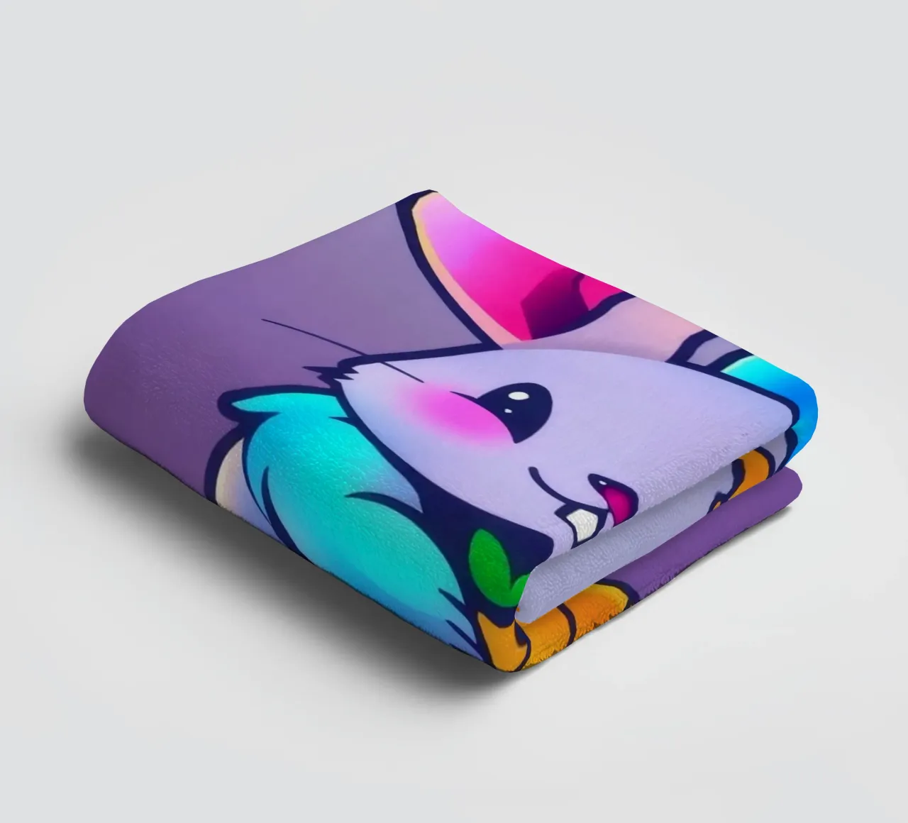cartoon rabbit with a crown and a carrot on a vibrant purple towel by DesignDoodle