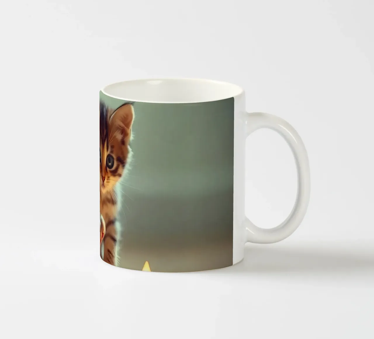 Un gattino giocherellone interagisce curiosamente con una stella luminosa decorata. tazza in ceramica da DesignDoodle