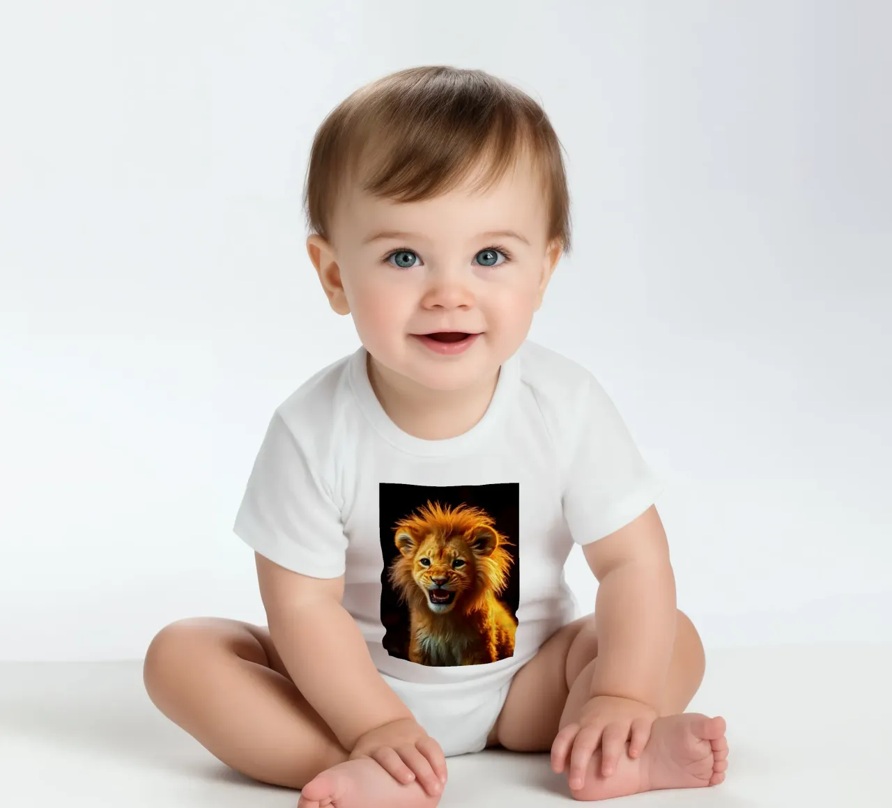 Jong leeuwenwelpje met levendige vacht en expressieve ogen vastgelegd babyrompertje korte mouwen van DesignDoodle