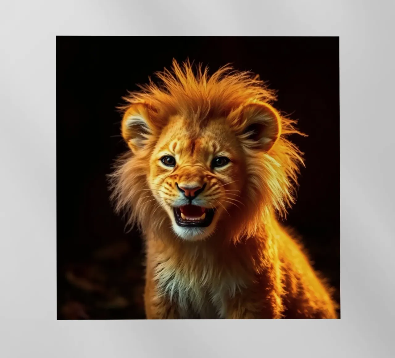 Jong leeuwenwelpje met levendige vacht en expressieve ogen vastgelegd backlit folie van DesignDoodle