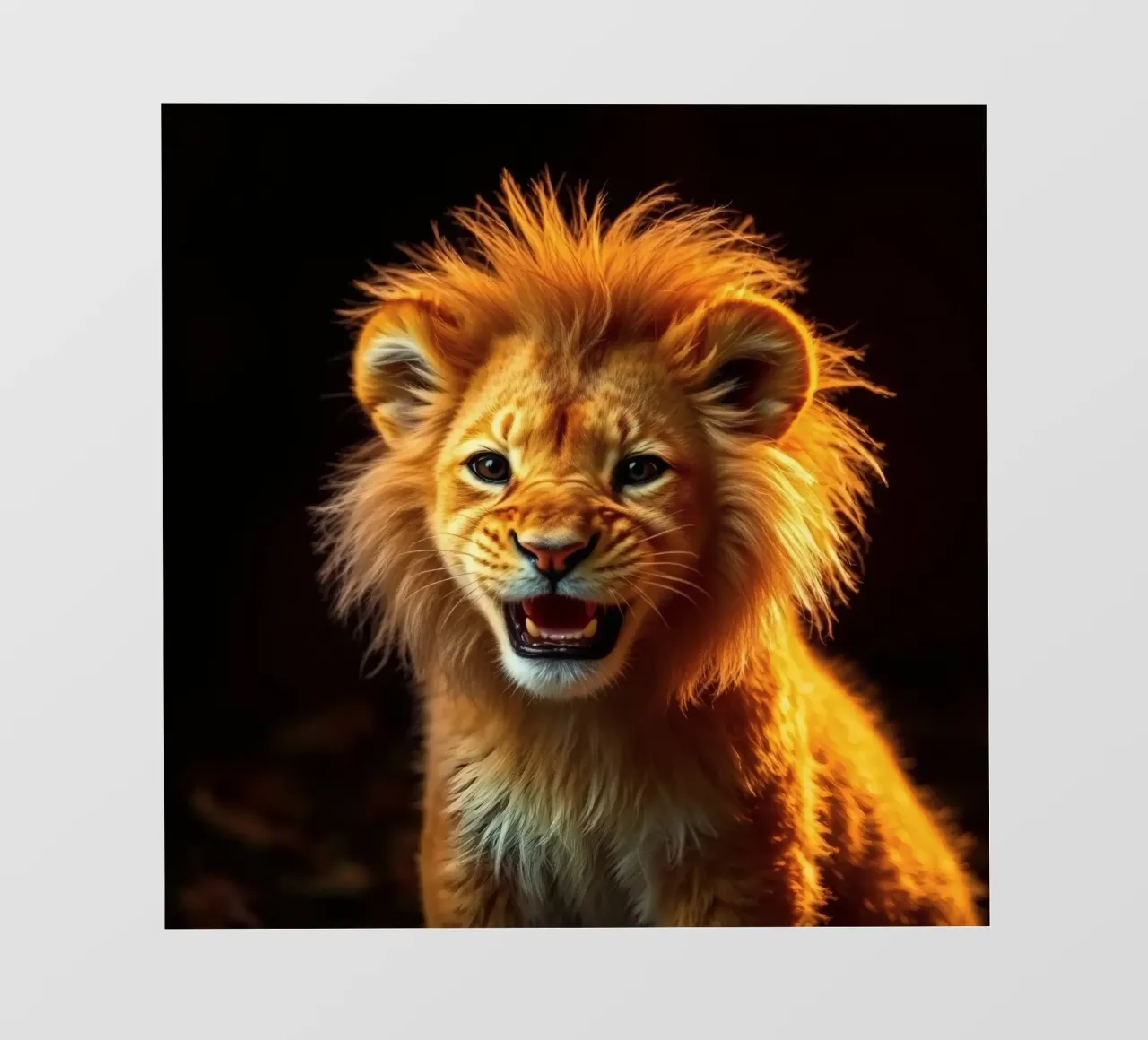 Jong leeuwenwelpje met levendige vacht en expressieve ogen vastgelegd backlit folie van DesignDoodle