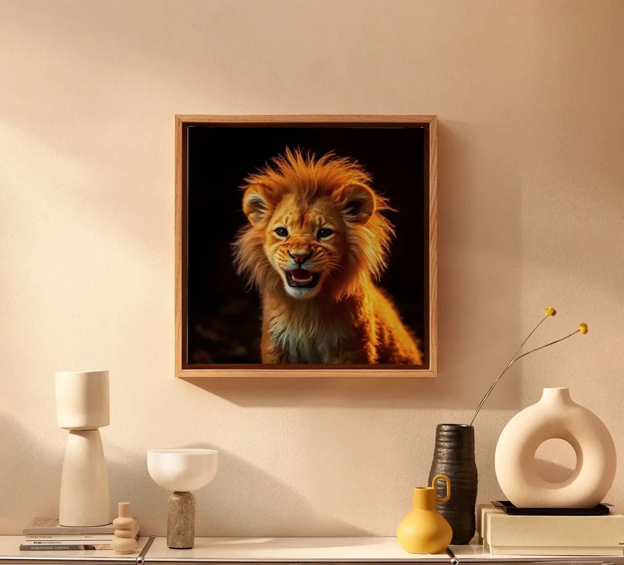 Jong leeuwenwelpje met levendige vacht en expressieve ogen vastgelegd canvas van DesignDoodle