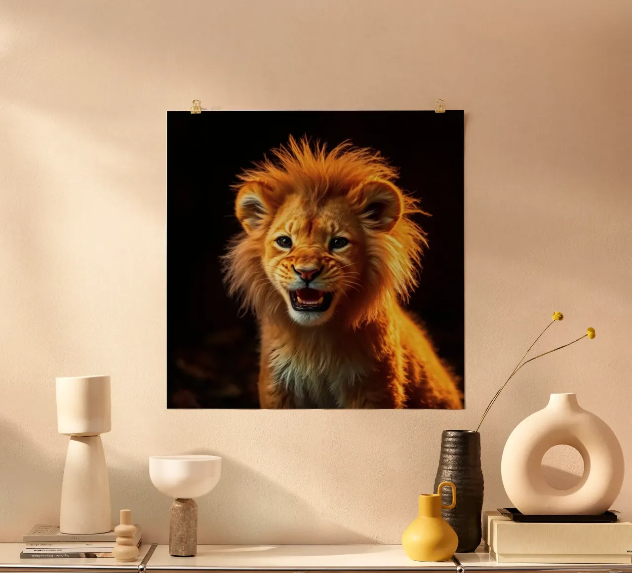 Jong leeuwenwelpje met levendige vacht en expressieve ogen vastgelegd hahnemühle van DesignDoodle