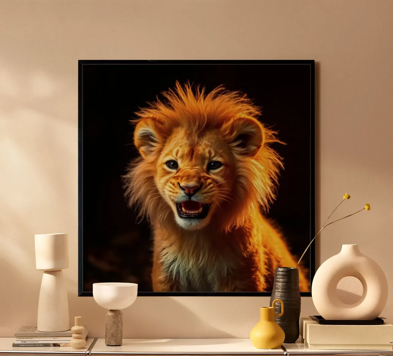 Jong leeuwenwelpje met levendige vacht en expressieve ogen vastgelegd hahnemühle van DesignDoodle