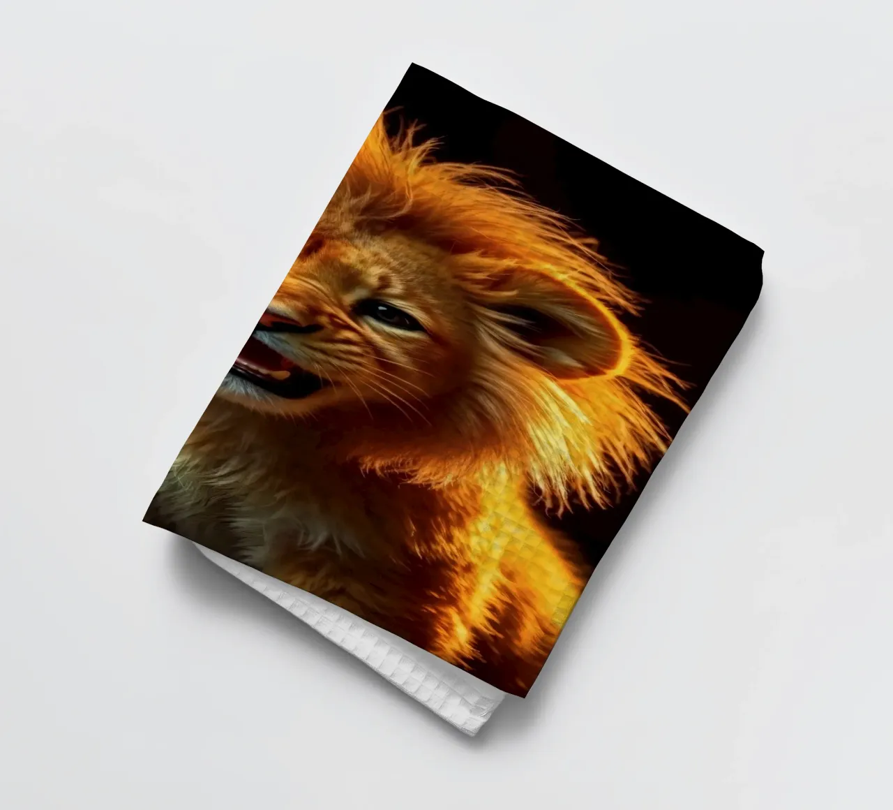 Jong leeuwenwelpje met levendige vacht en expressieve ogen vastgelegd theedoek van DesignDoodle