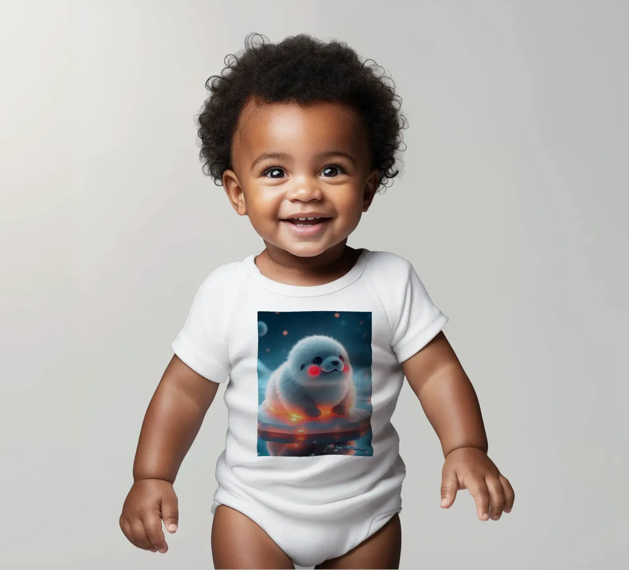 Schattige zeehondenpup rustend op gloeiend ijs in een rustige poolzee babyrompertje korte mouwen van DesignDoodle