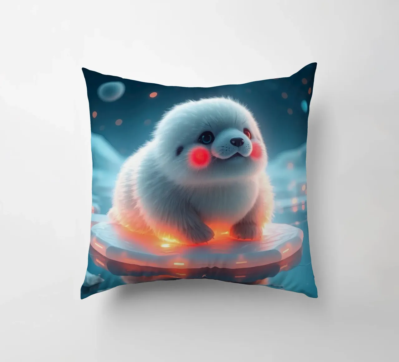 Adorabile cucciolo di foca che riposa sul ghiaccio incandescente in una tranquilla zona polare cuscino da DesignDoodle