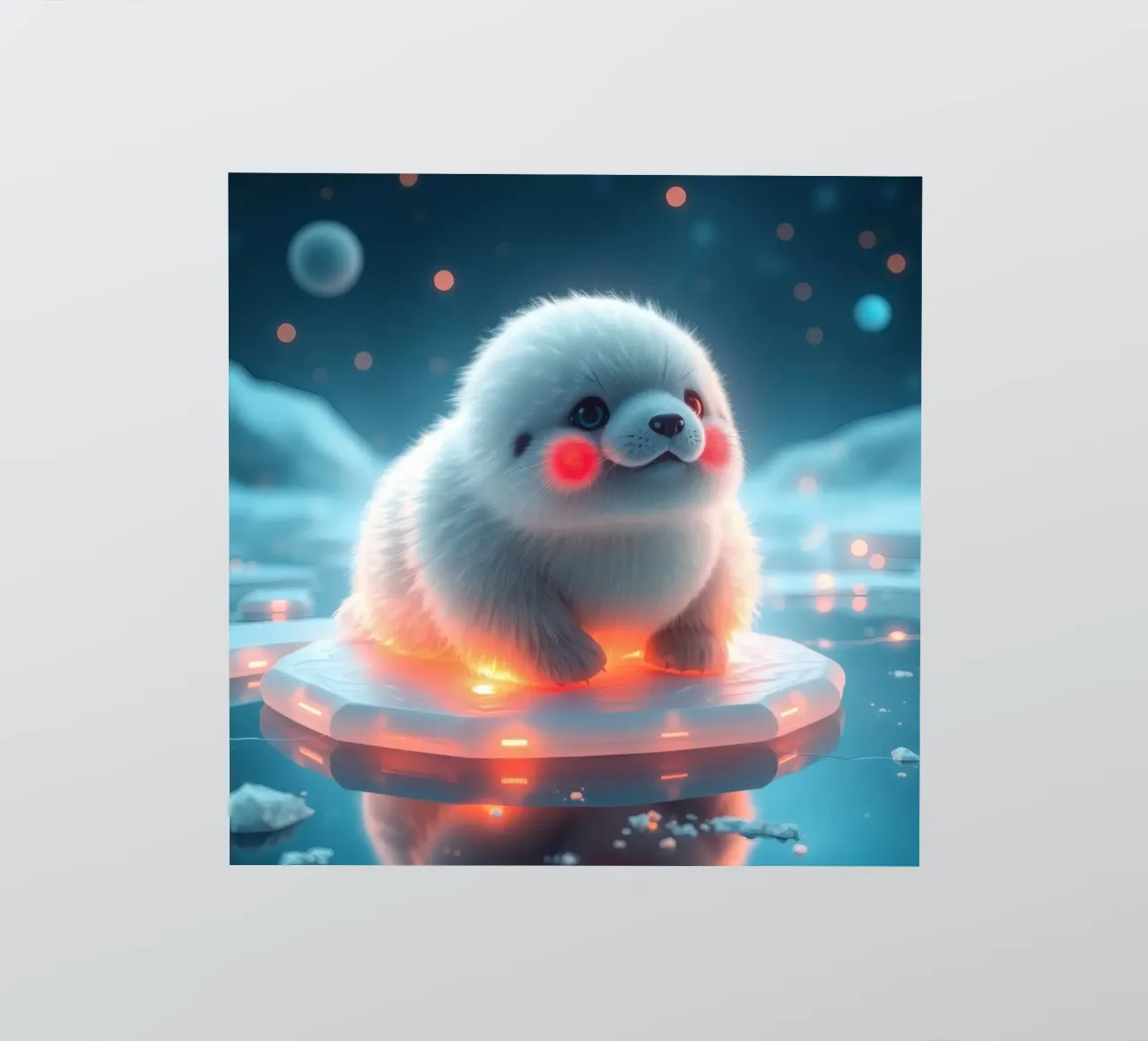 Adorable seal pup resting on glowing ice in a tranquil polar sticker by DesignDoodle