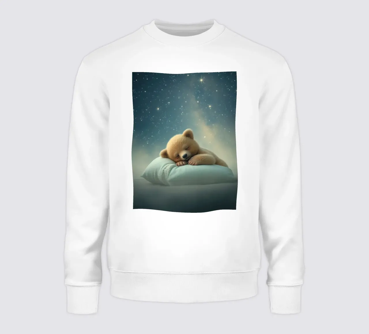 Simpático osezno durmiendo plácidamente sobre una mullida almohada sudadera de DesignDoodle