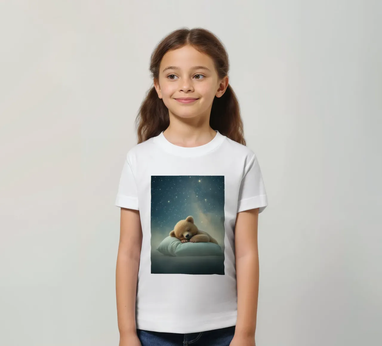 Schattig berenjong dat vredig slaapt op een donzig kussen kinder t-shirt van DesignDoodle