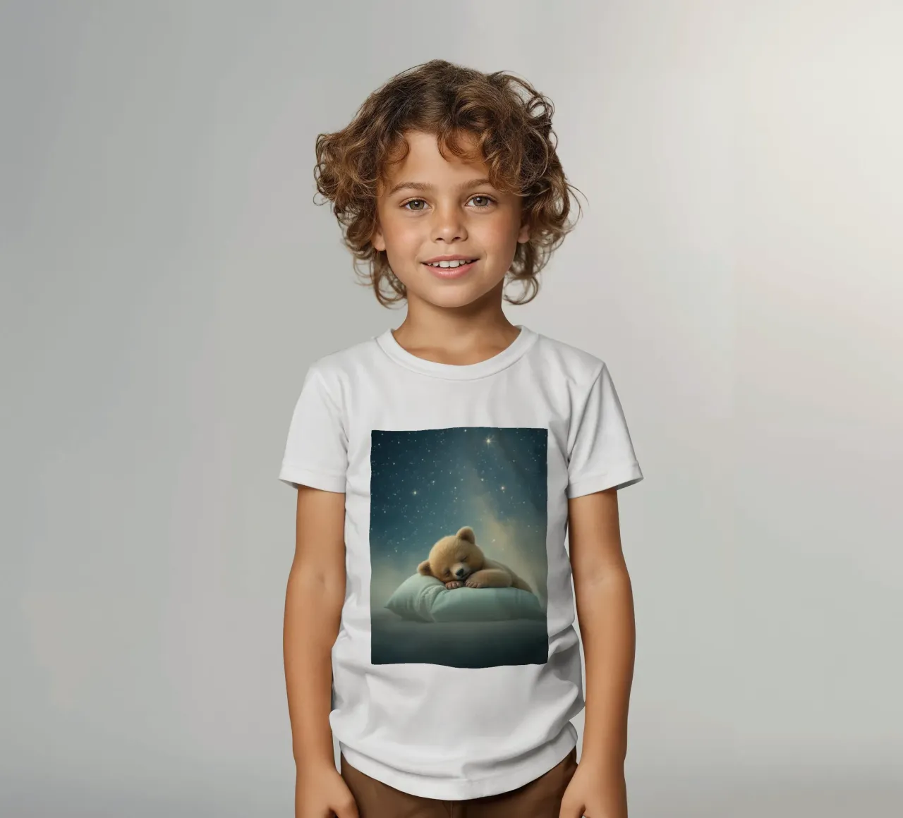 Schattig berenjong dat vredig slaapt op een donzig kussen kinder t-shirt van DesignDoodle