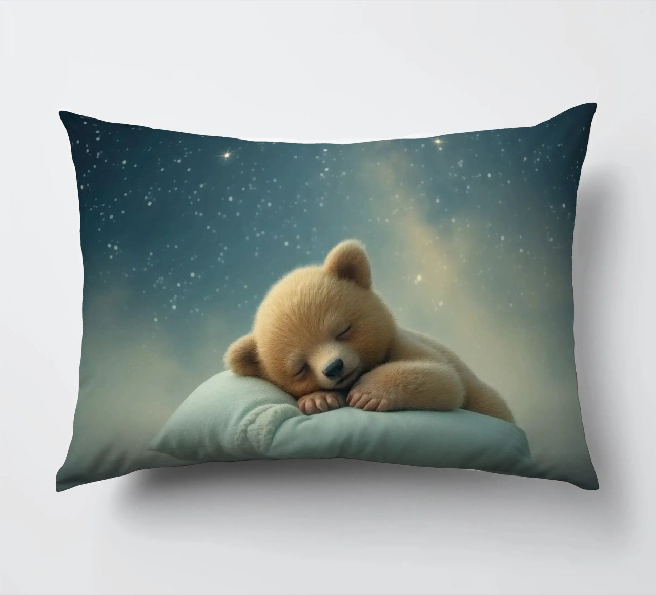Ourson mignon dormant paisiblement sur un oreiller moelleux coussin de DesignDoodle